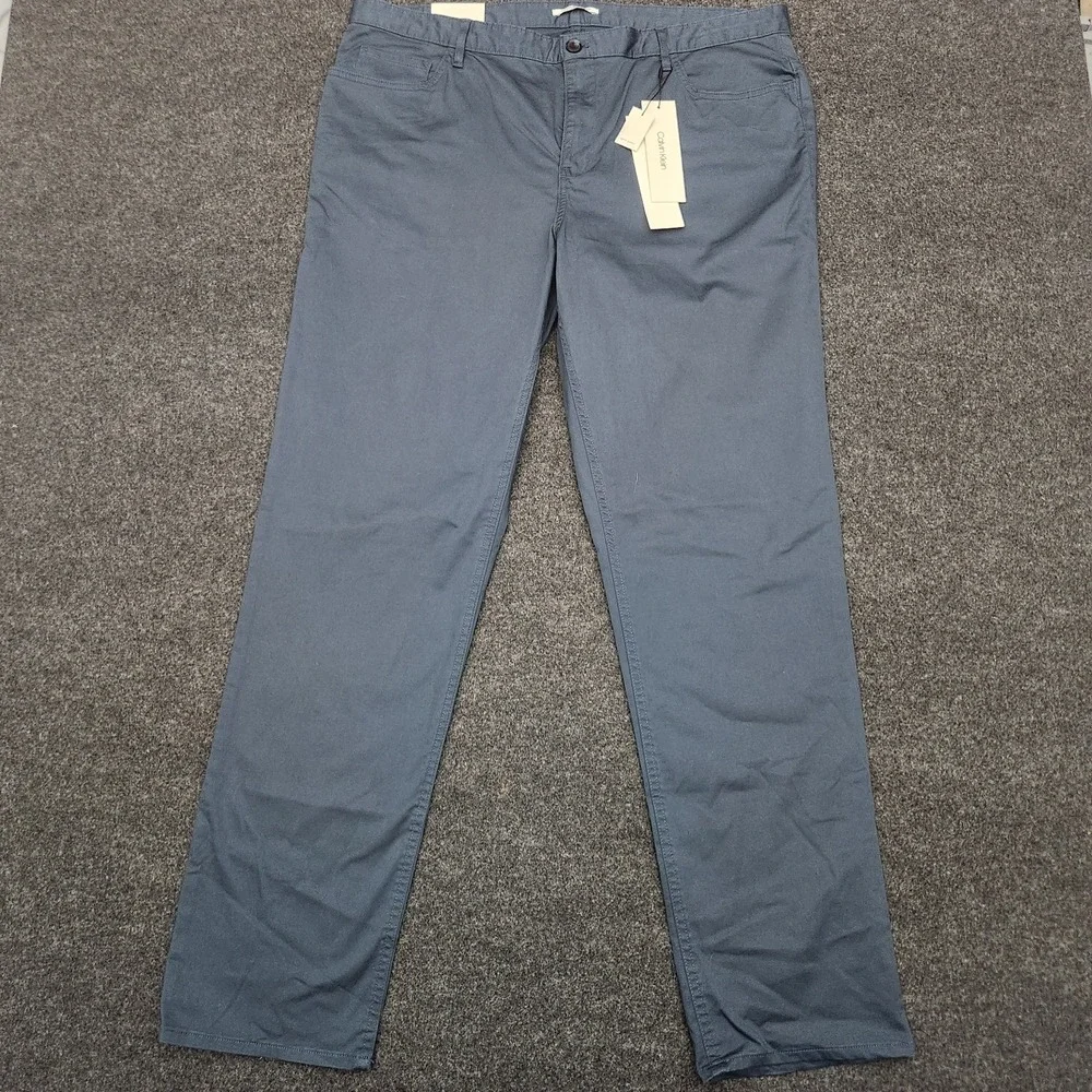 Calvin Klein Mens 38x32 Blue Slim Fit Tapered Leg‎ Chino Pants 